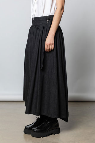 Asymmetrical Hem Denim Skirt - Black