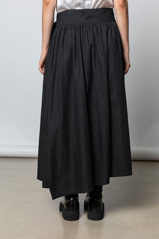 Asymmetrical Hem Denim Skirt - Black