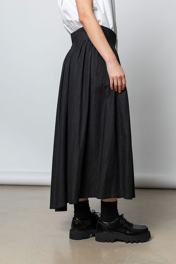 Asymmetrical Hem Denim Skirt - Black