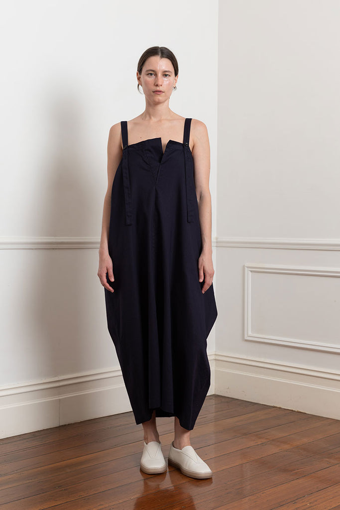 Asymmetrical Pinafore Dress - Navy