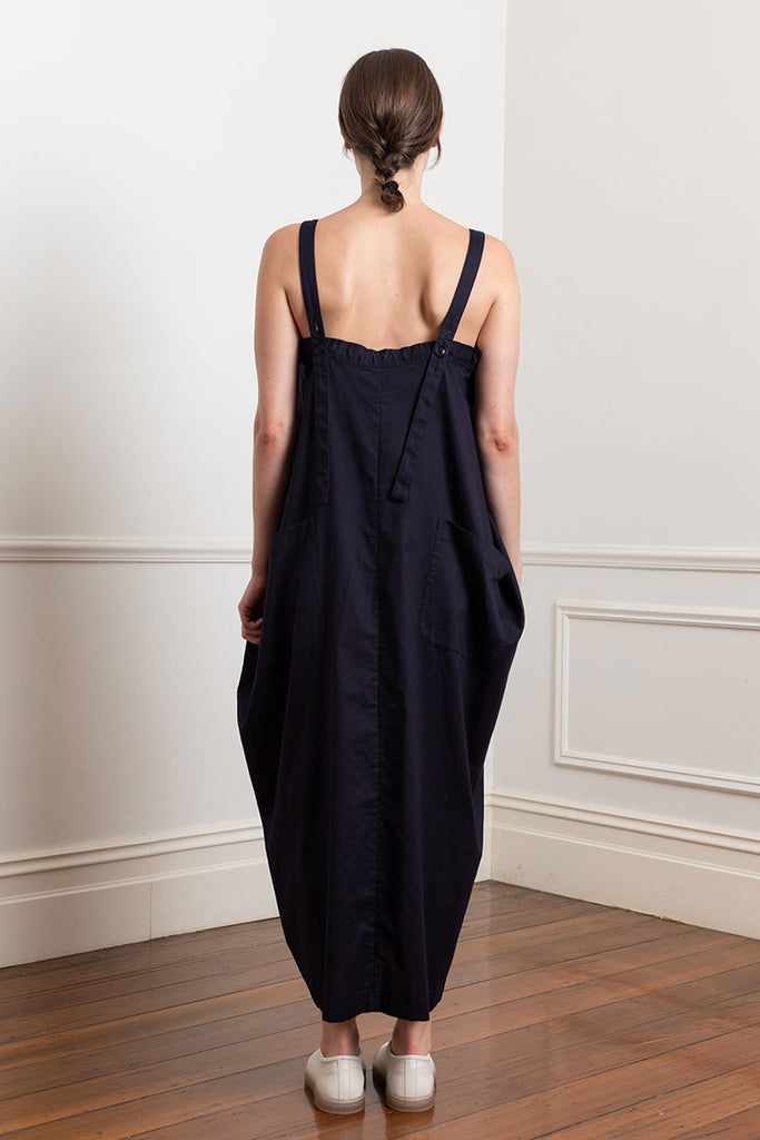 Asymmetrical Pinafore Dress - Navy