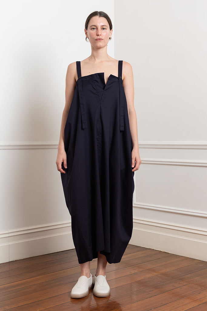 Asymmetrical Pinafore Dress - Navy