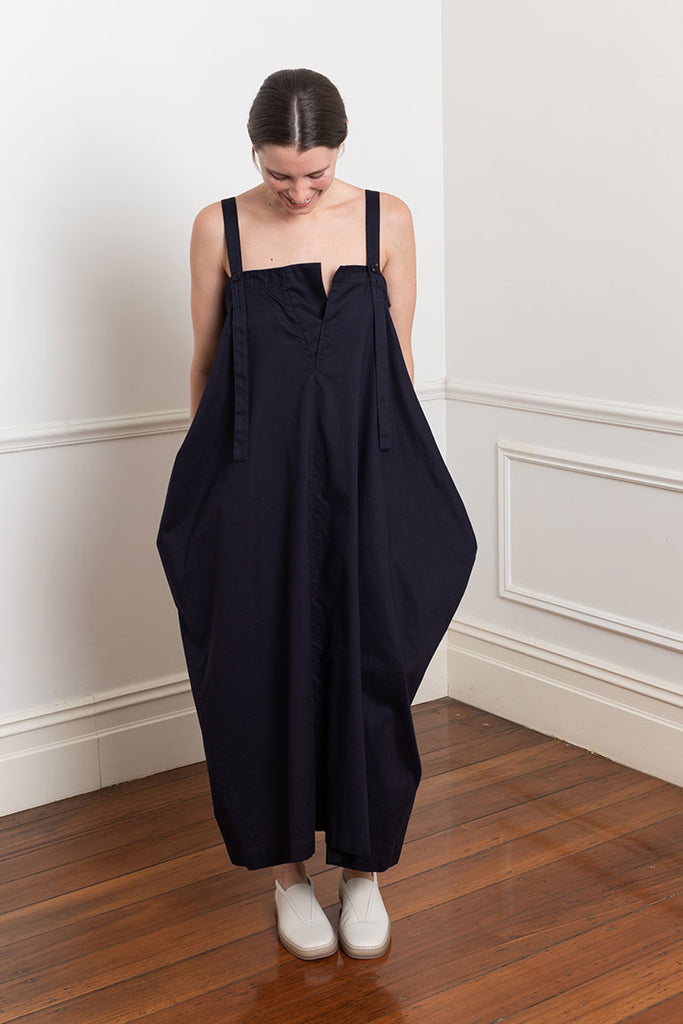 Asymmetrical Pinafore Dress - Navy