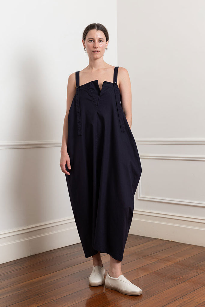 Asymmetrical Pinafore Dress - Navy