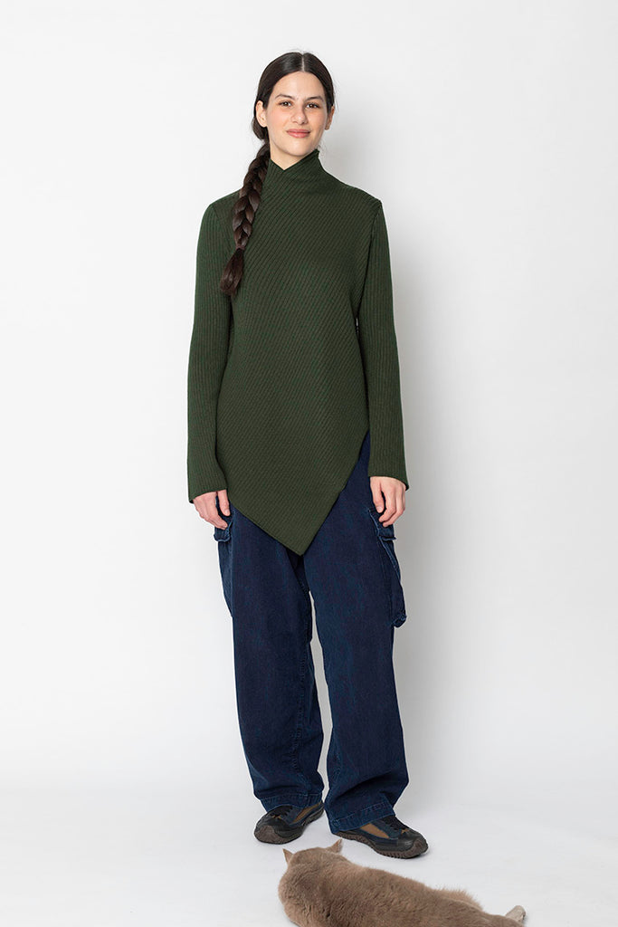 Asymmetrical Rib Knit - Khaki