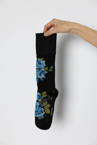 Baby Bouquet Jacquard Calf Length Socks - Black
