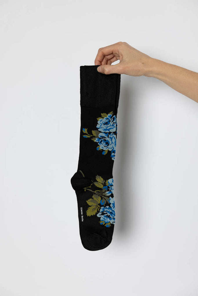 Baby Bouquet Jacquard Calf Length Socks - Black