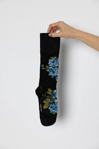 Baby Bouquet Jacquard Calf Length Socks - Black