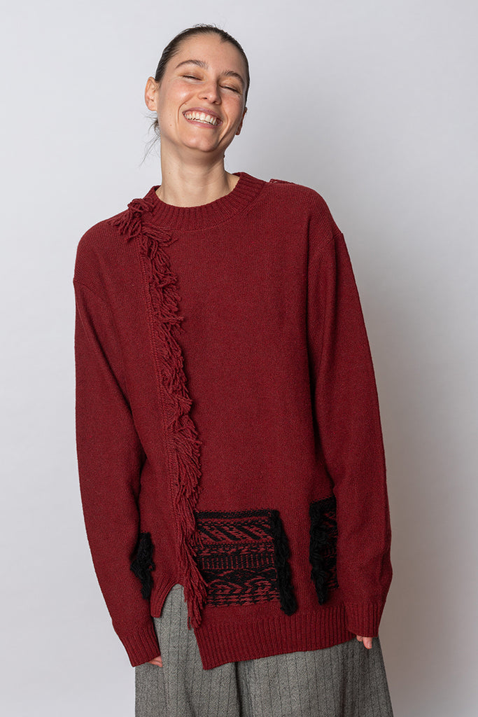 Back Jacquard Pullover - Red