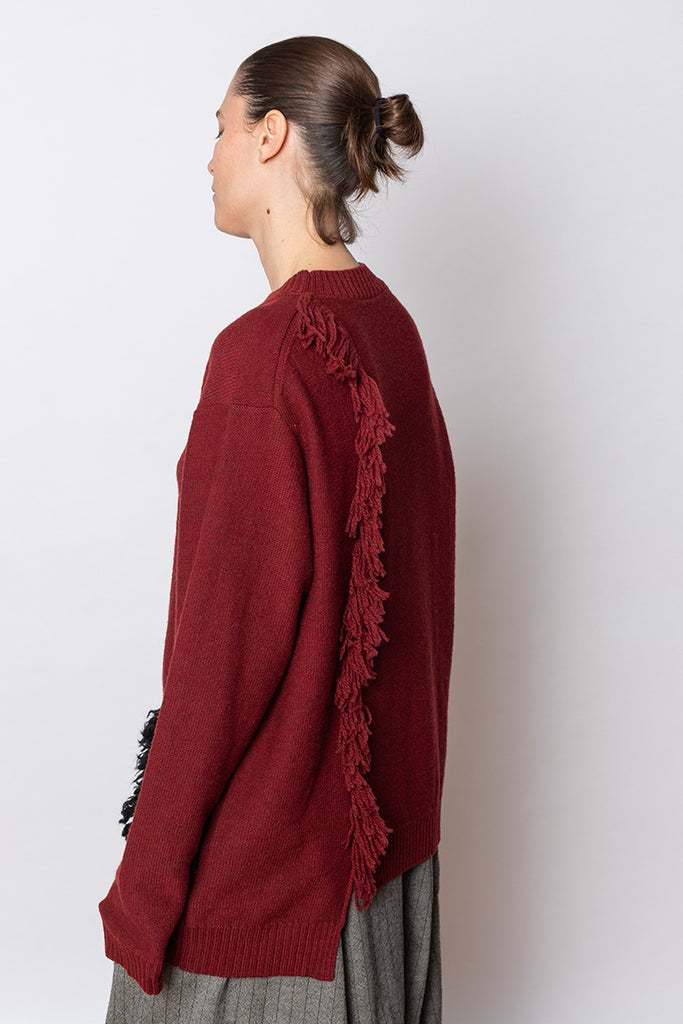 Back Jacquard Pullover - Red