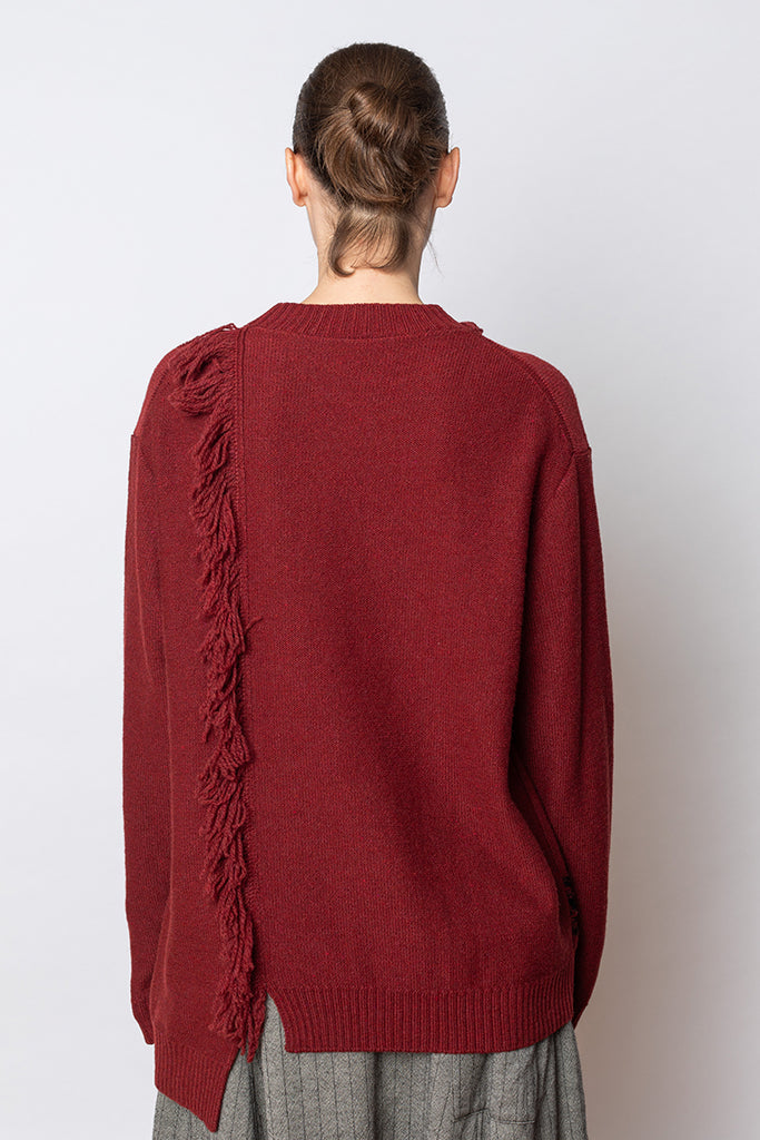 Back Jacquard Pullover - Red