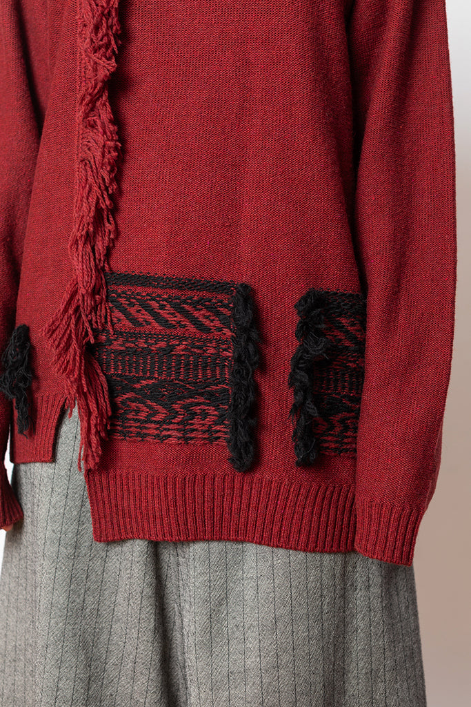 Back Jacquard Pullover - Red