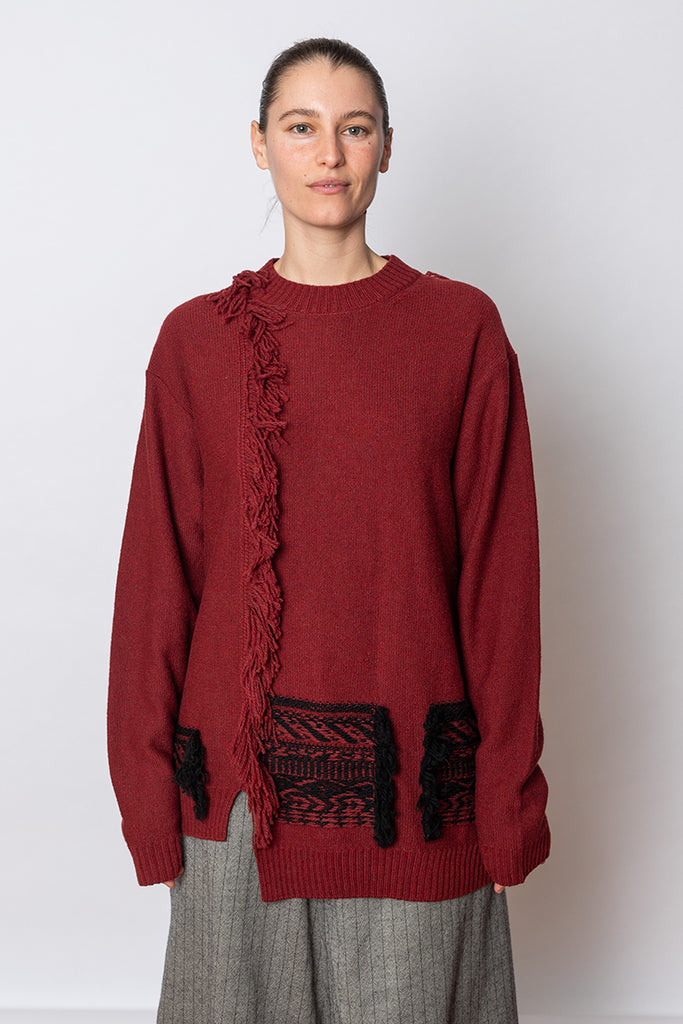 Back Jacquard Pullover - Red