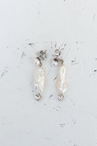 Baroque Pearl and Crystal Column Earrings