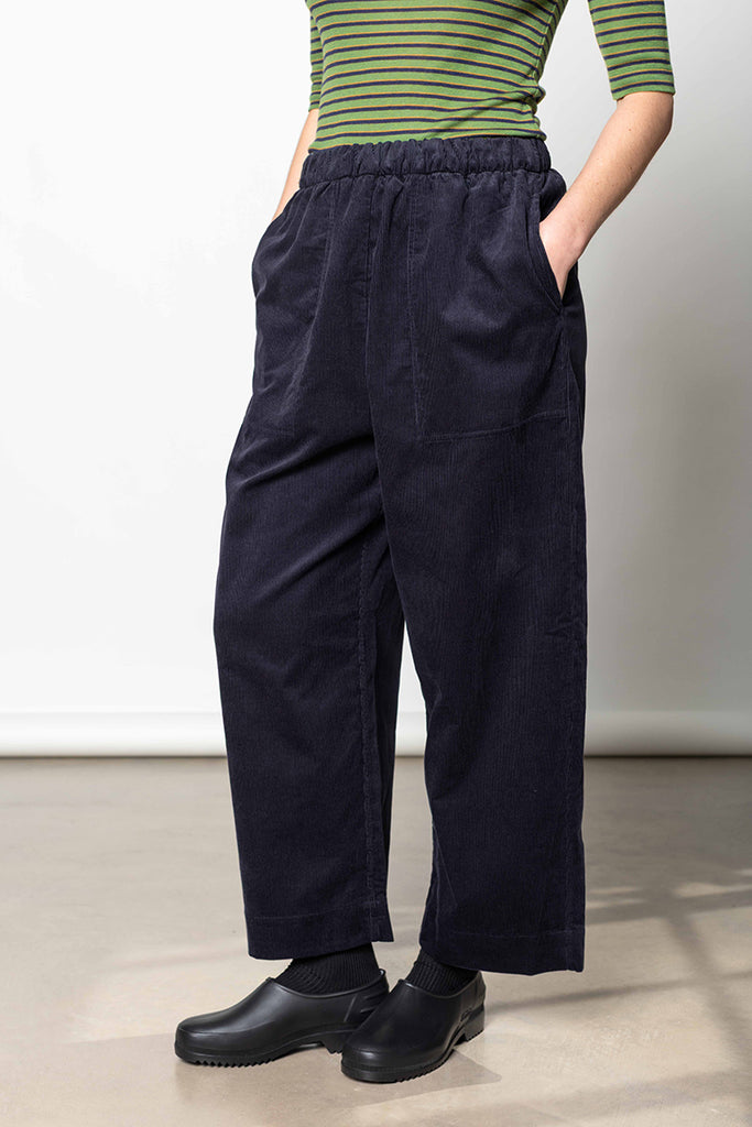 Barrel Leg Cord Trousers - Midnight