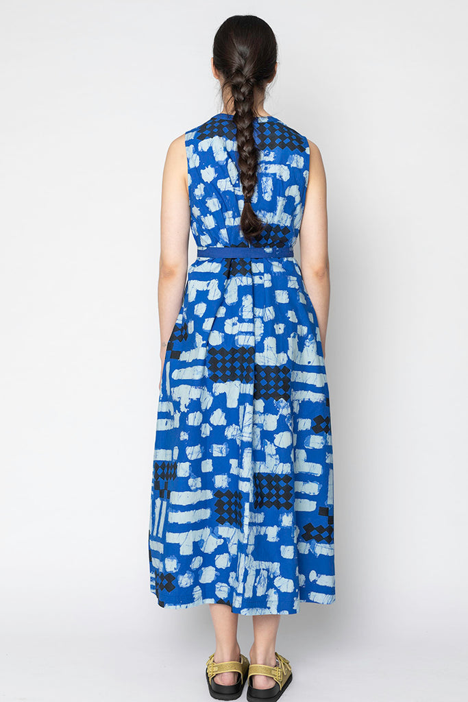 Batik Block Print Poplin Dress - Azurite Blue