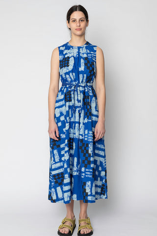 Batik Block Print Poplin Dress - Azurite Blue