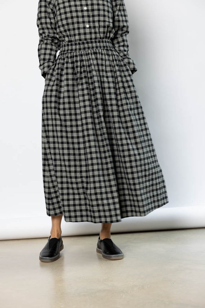 Binding Check Cotton Wool Gathered Skirt