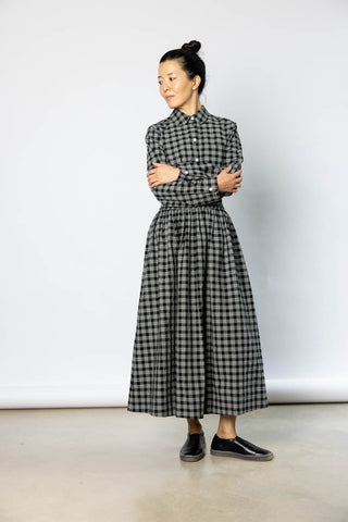 Binding Check Cotton Wool Gathered Skirt