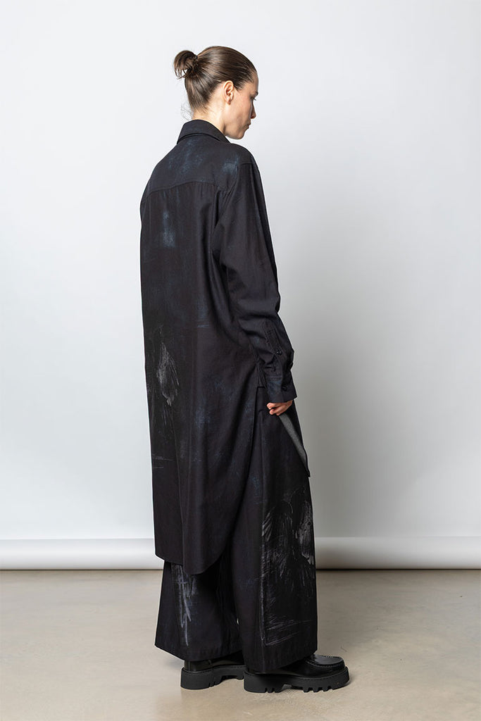 Bird Print Double Front Shirt - Denim