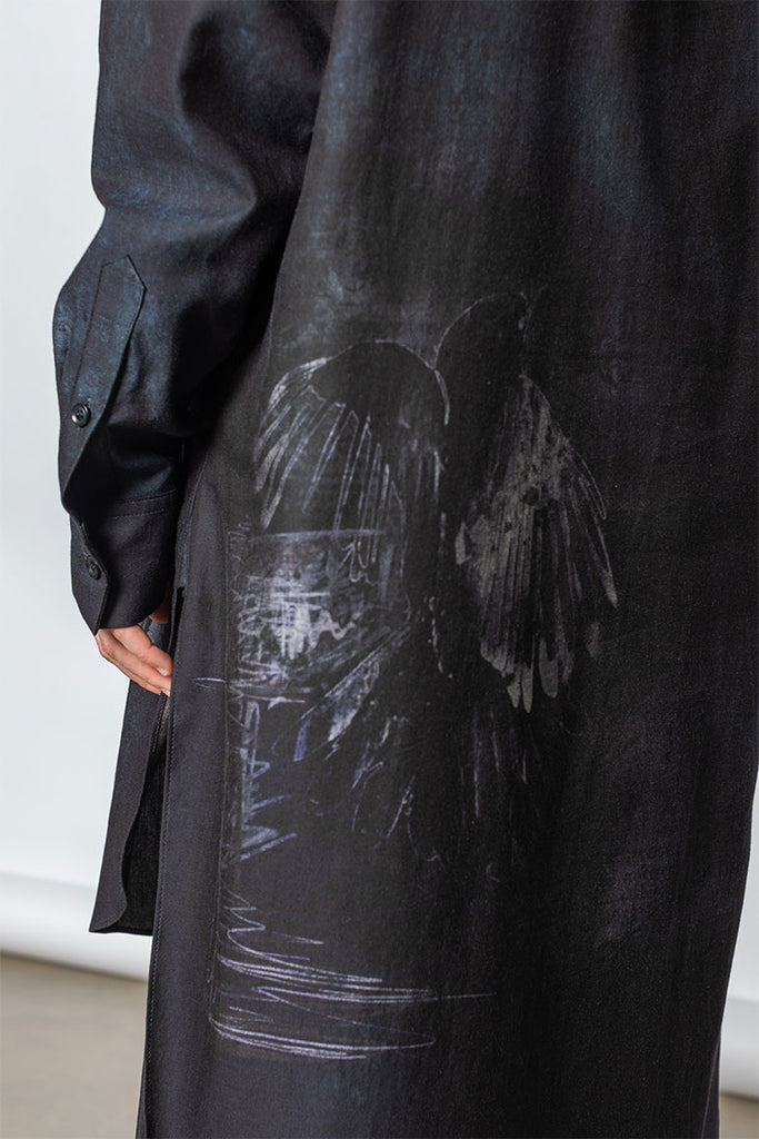 Bird Print Double Front Shirt - Denim