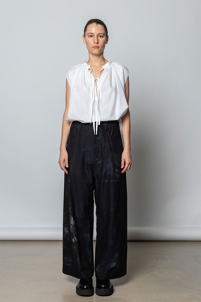 Bird Print Long Straight Pants - Denim