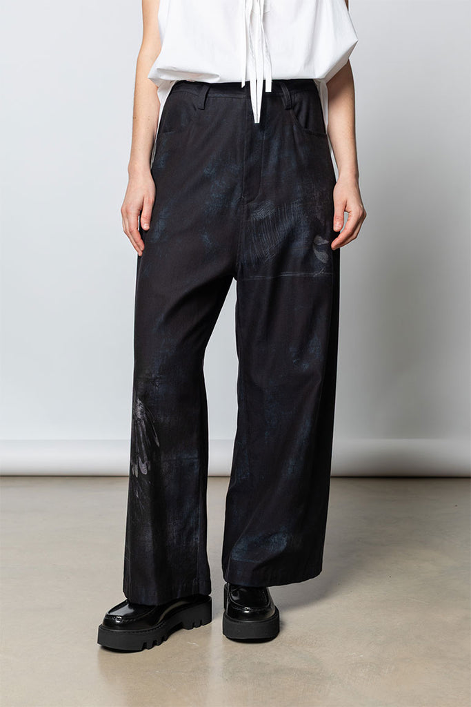Bird Print Long Straight Pants - Denim