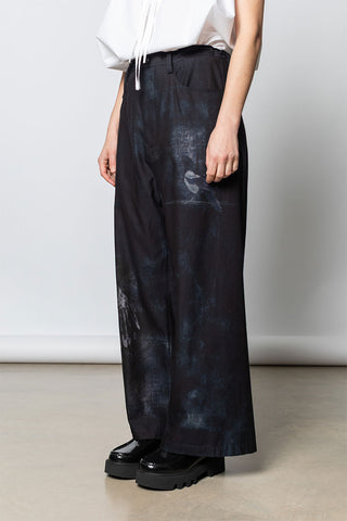 Bird Print Long Straight Pants - Denim