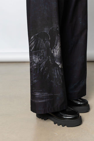 Bird Print Long Straight Pants - Denim