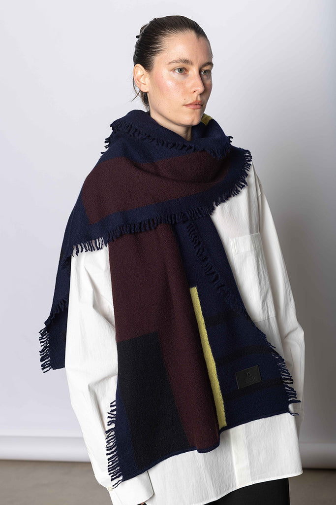 Block Knit Scarf - Navy