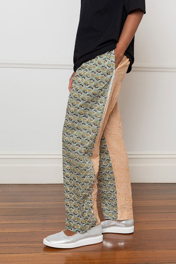 Block Printed Pants - Khaki/Yellow