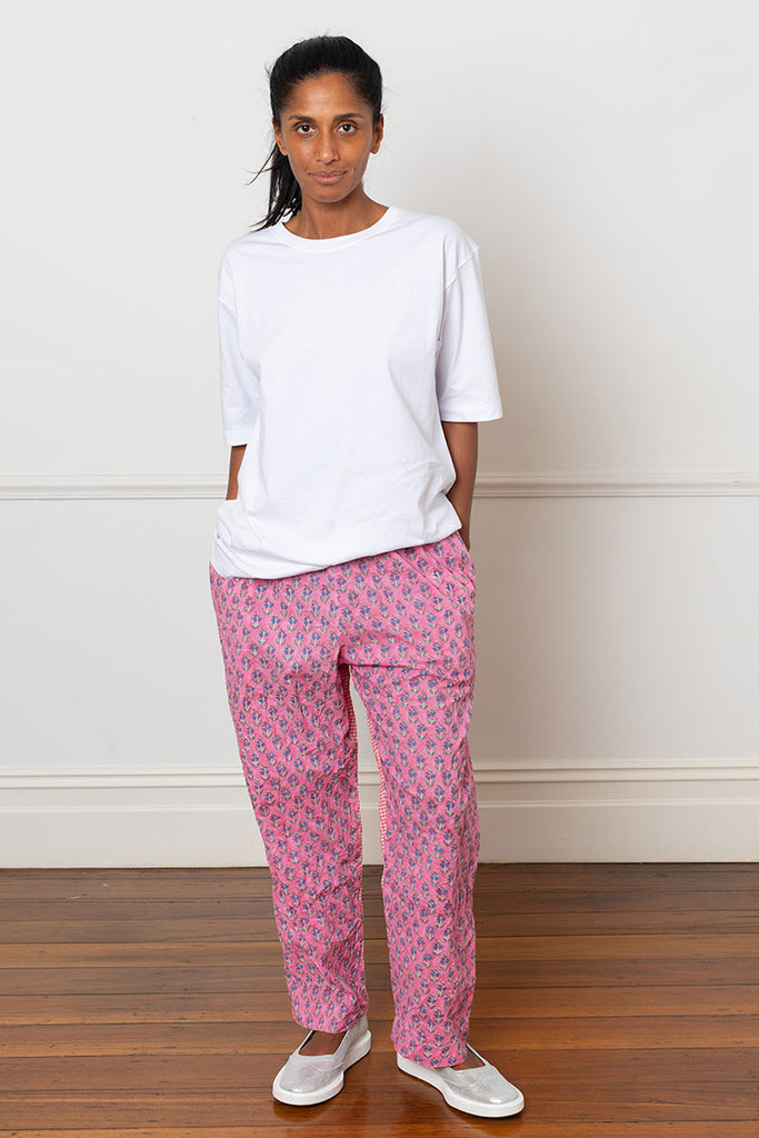 Block Printed Pants - Pink/Orange