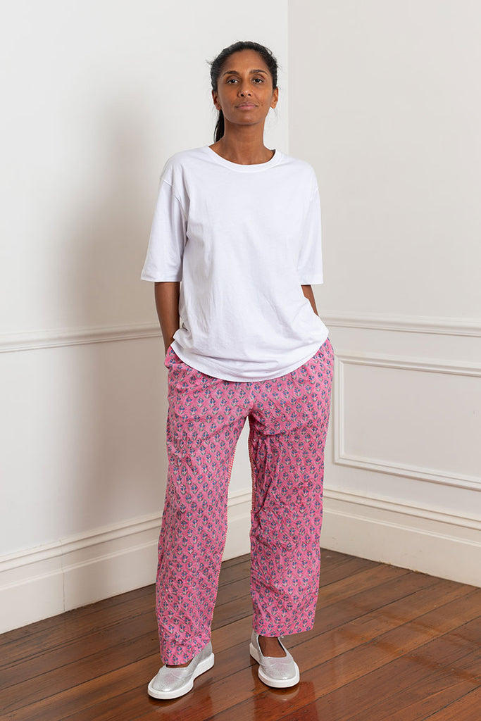 Block Printed Pants - Pink/Orange