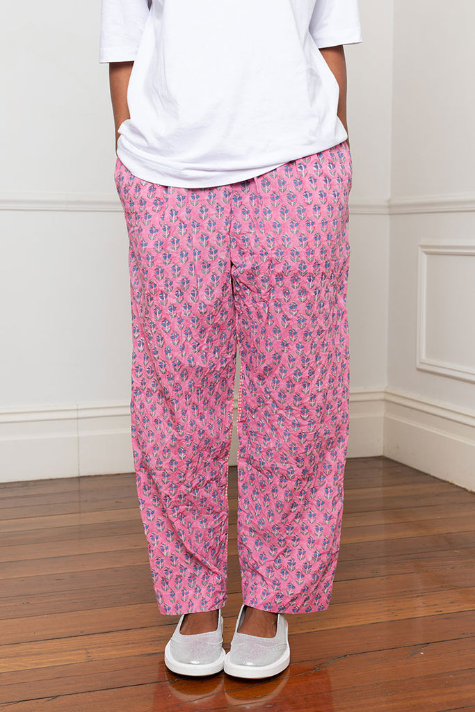 Block Printed Pants - Pink/Orange