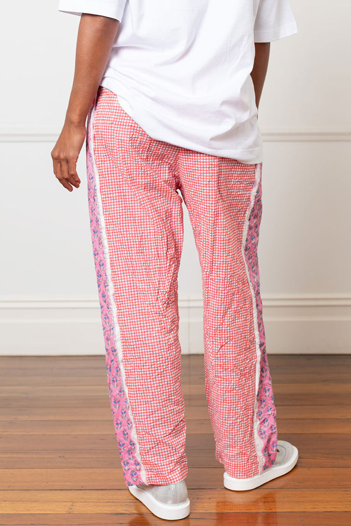 Block Printed Pants - Pink/Orange