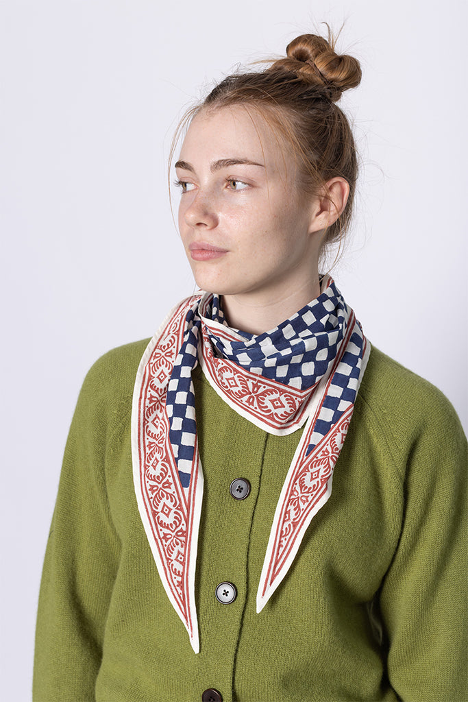 Block Print Cook Check Bandana - Provencal Blue