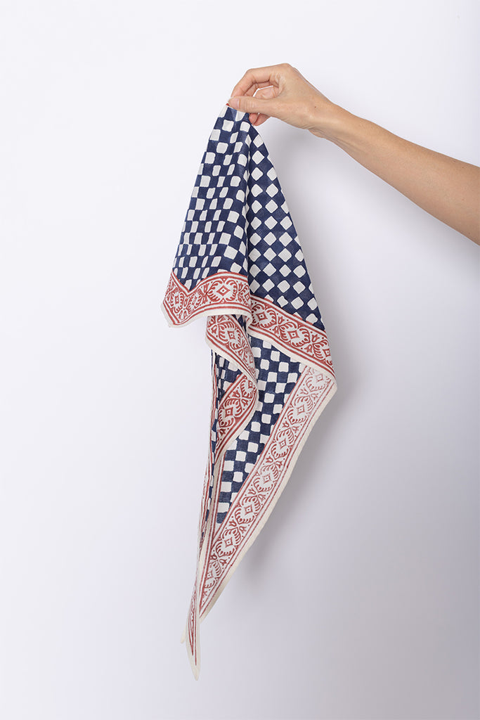 Block Print Cook Check Bandana - Provencal Blue