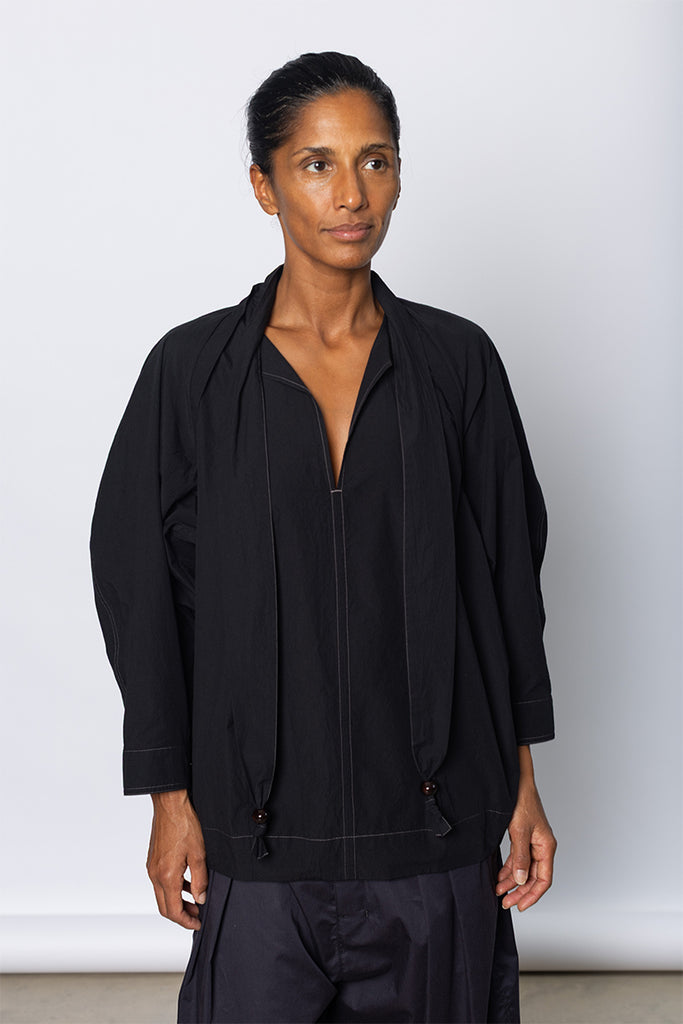 Blouse With Scarf - Black