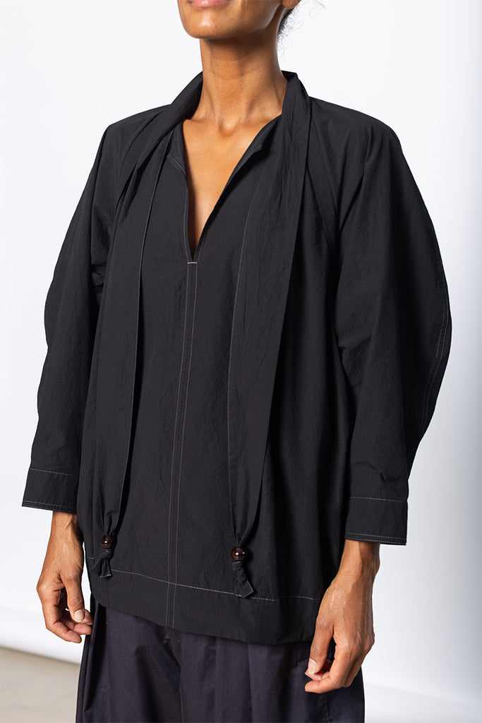 Blouse With Scarf - Black