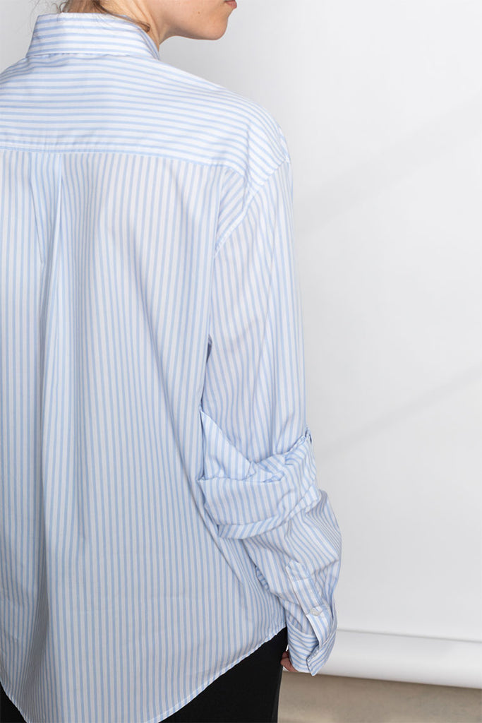 Bow Sleeve Classic Shirt - White/Blue