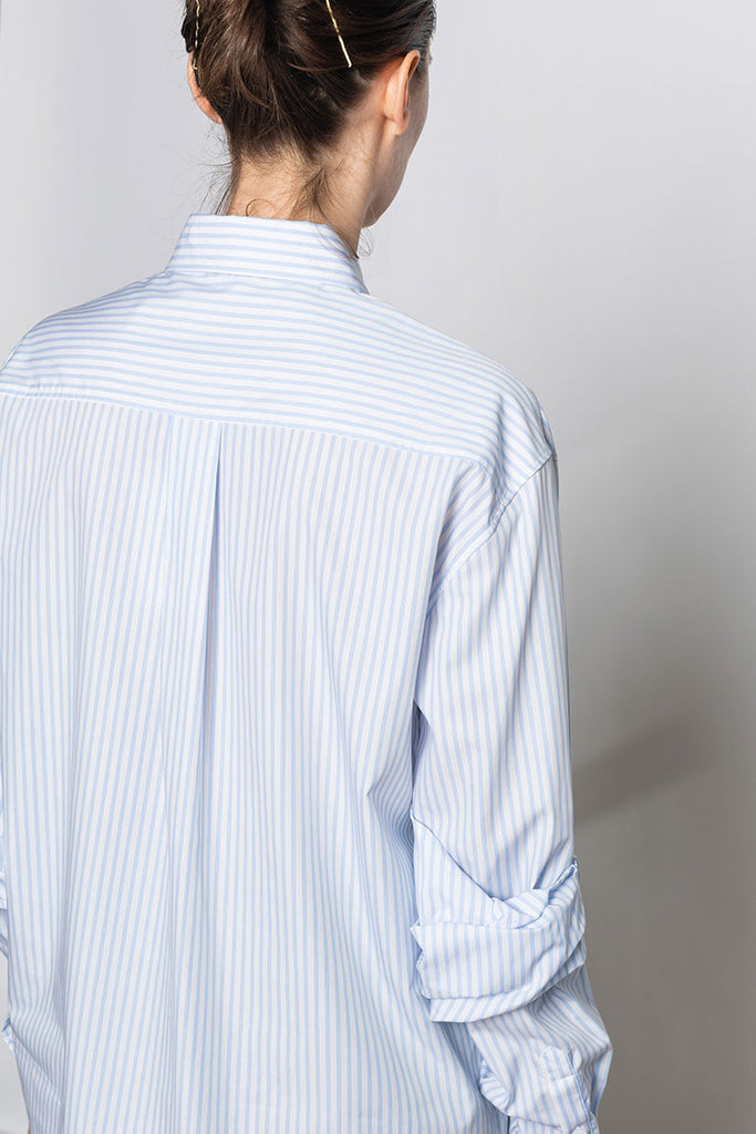 Bow Sleeve Classic Shirt - White/Blue