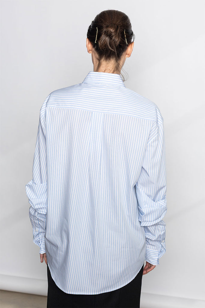 Bow Sleeve Classic Shirt - White/Blue