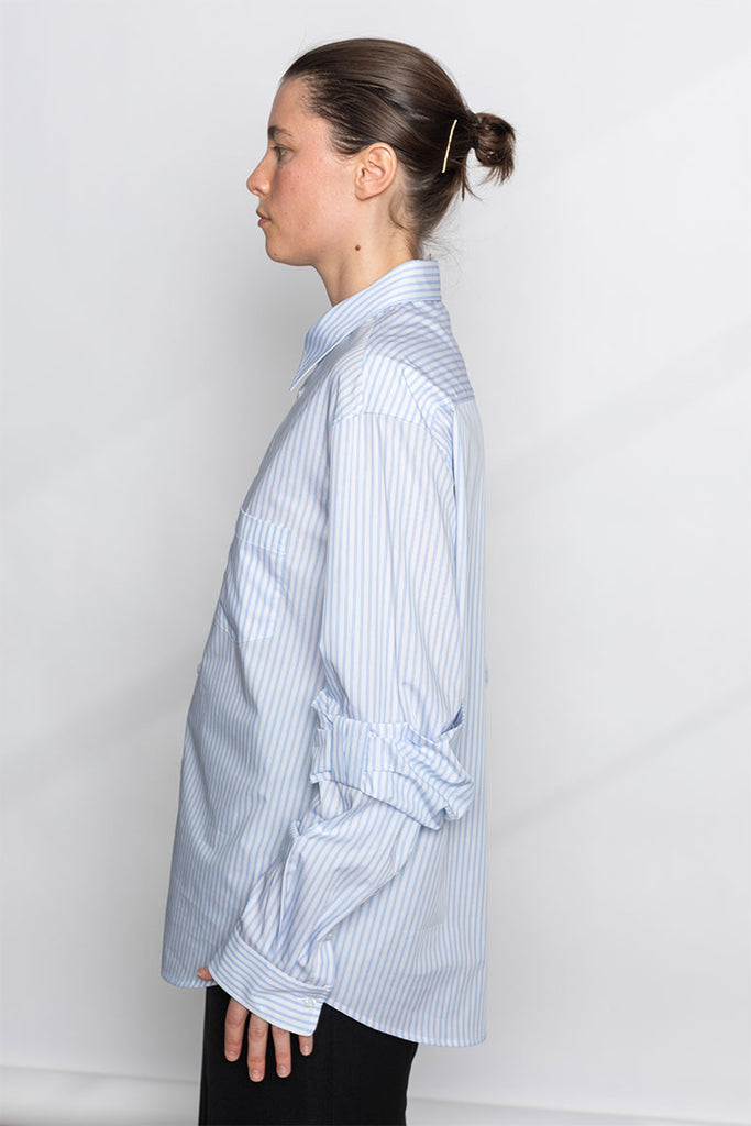 Bow Sleeve Classic Shirt - White/Blue