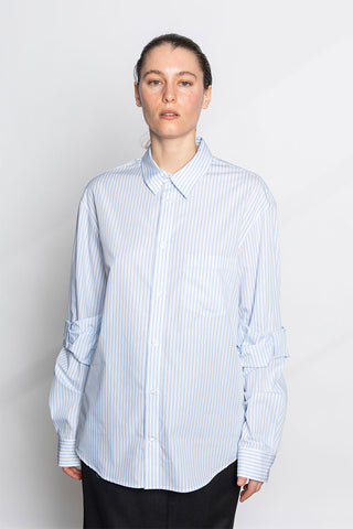 Bow Sleeve Classic Shirt - White/Blue