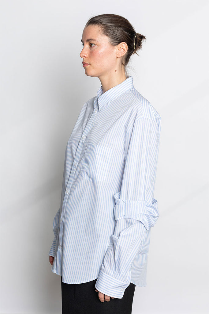 Bow Sleeve Classic Shirt - White/Blue