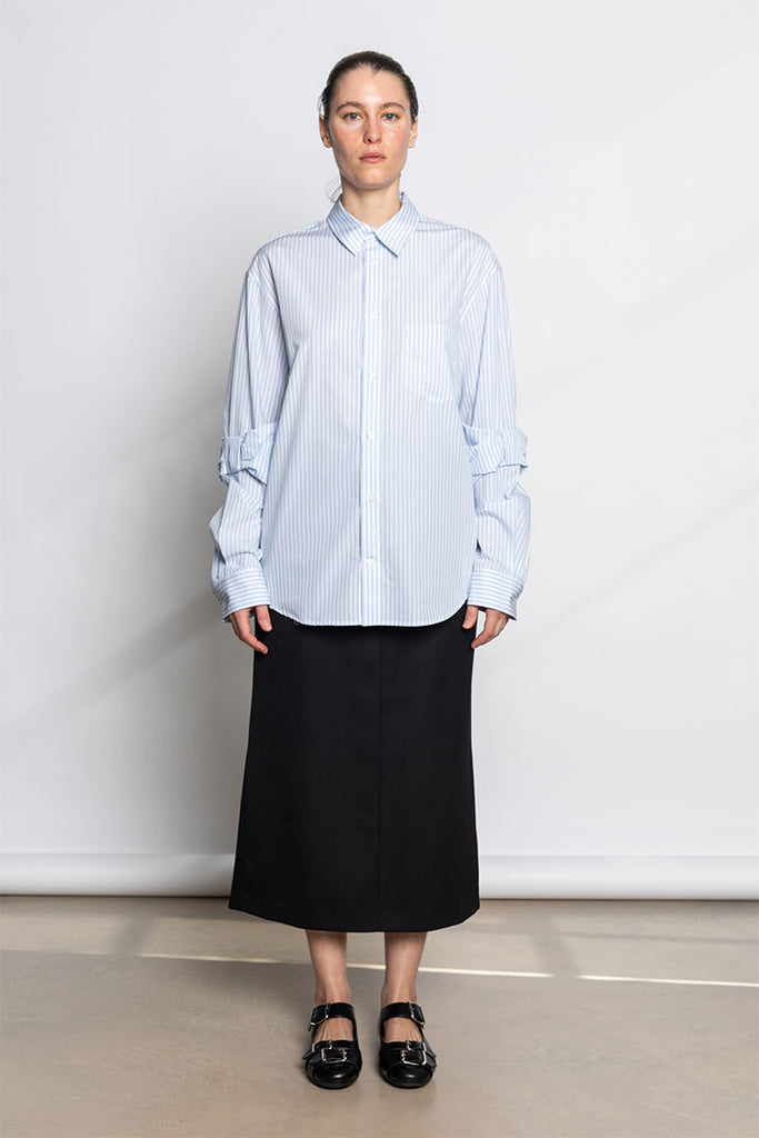 Bow Sleeve Classic Shirt - White/Blue