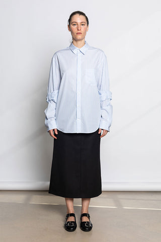 Bow Sleeve Classic Shirt - White/Blue