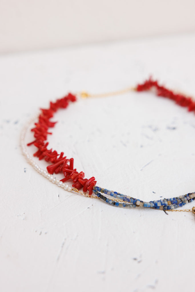 Brass Hand Charm Necklace - Red