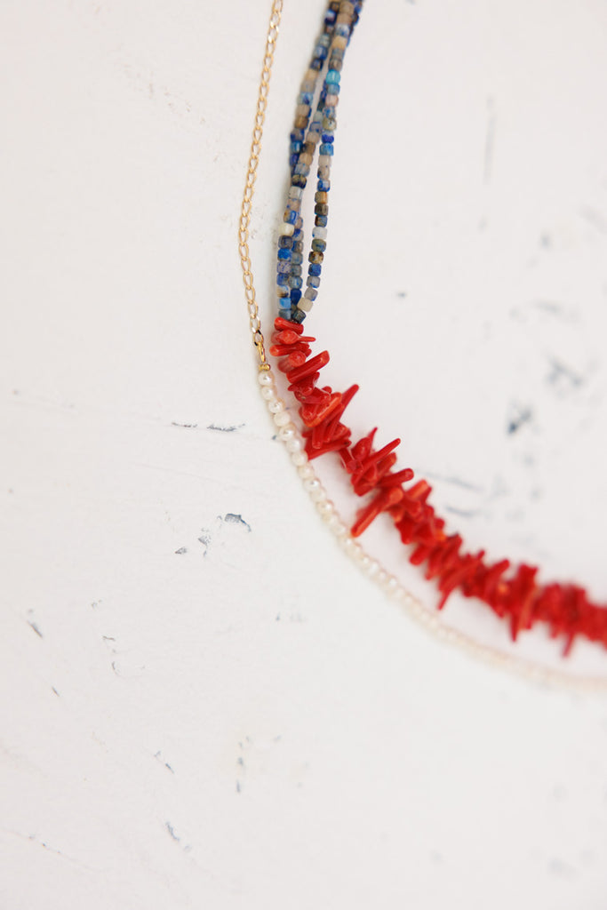 Brass Hand Charm Necklace - Red
