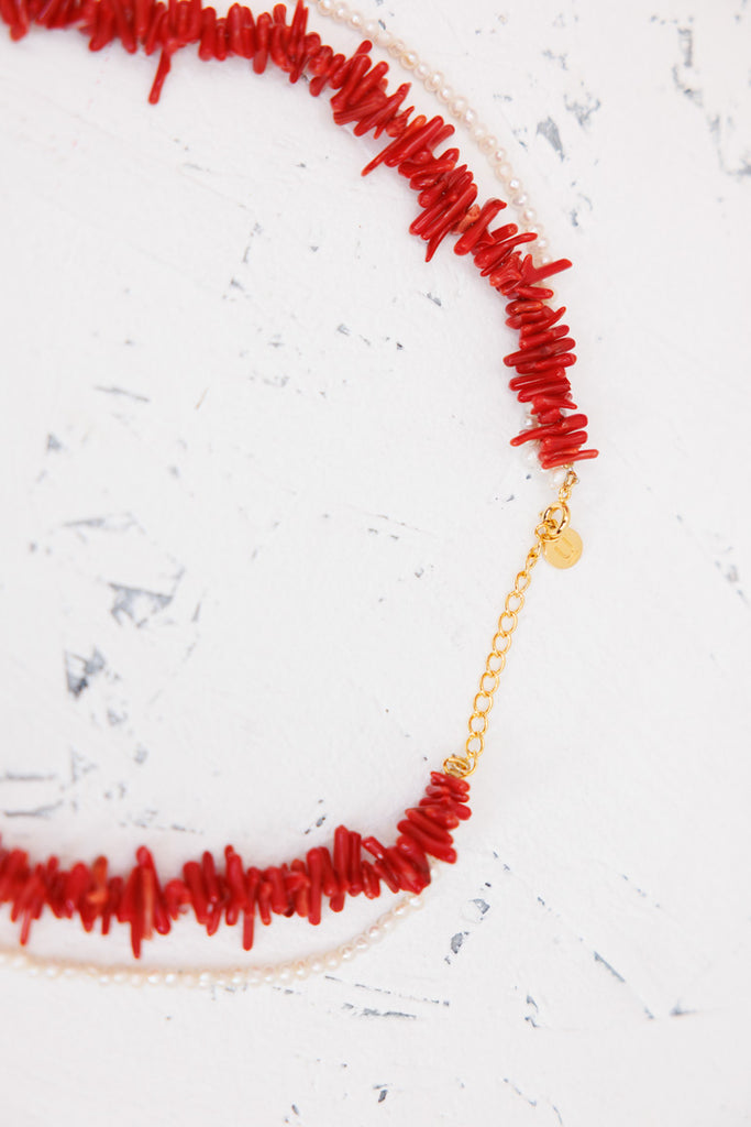 Brass Hand Charm Necklace - Red